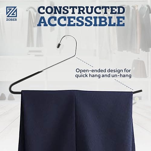 Zober Pants Hangers Non Slip - 20 Pack Open Ended Pants and Jean Hangers for Closet - Space Saving Clothes Hanger - Strong, Durable, Metal Pant Hangers (Black) thumbnail 7
