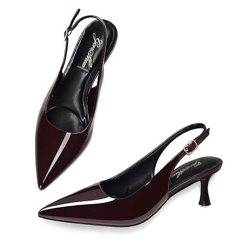 GENSHUO Kitten Heel Slingback Closed Pointed Toe Low Heels Pumps Women 2 Inch Short Strap Dressy Comfortable Wedding Dating Work Shoes - Image 1