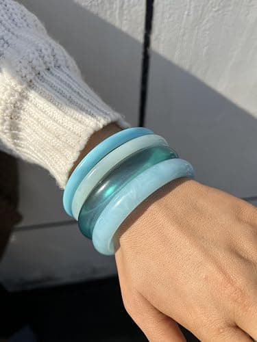 ÌF ME Acrylic Bangles Bracelets for Women, Irregular Acrylic Resin Chunky Bracelets Geometric Fashions Thick Statement bangle Set thumbnail 6