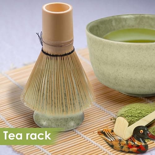 Matcha Besen 5-Teiliges Set Matcha Schneebesen mit Matcha Besen Halter Keramik Traditionelle Schaufel Matcha Whisk Set für Japanische Handarbeit (Dunkelgrün) thumbnail 2