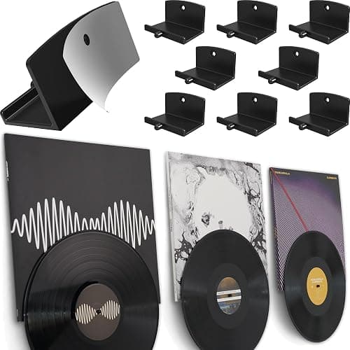 Modern JP Adhesive Vinyl Wall Mount (8-Pack) – Dual Display Album and Disc, Strong Hold Record Holder Wall, Record-Safe Easy Installation, Album Wall Mount for 1LP and 2LP – Black - Image 1