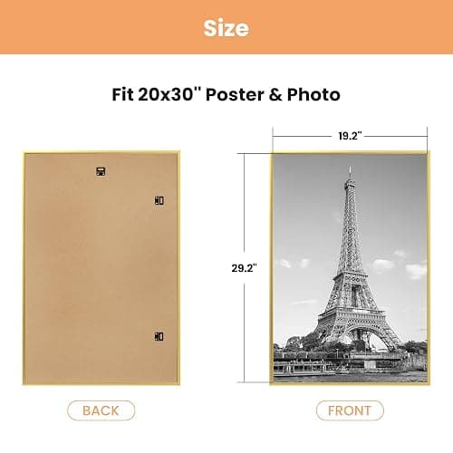upsimples 20x30 Picture Frame Gold 3 Pack, Scratch-Proof Poster Frames 20 x 30 for Photo Gallery - Slide-In Strips, Horizontal or Vertical Wall Mounting thumbnail 3