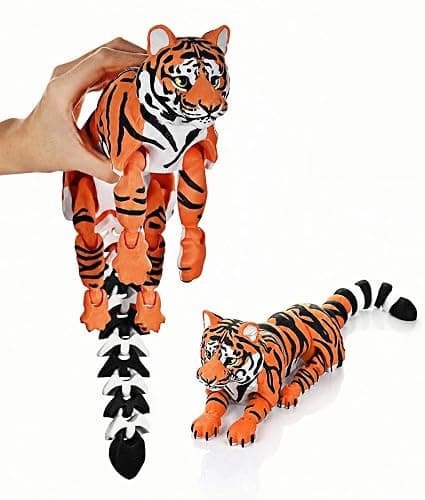 GemmiCho 3D Printed Animal, 6.7" Articulated 3D Printed Tiger Toy, Tiger Figurines Fidget Toys, 3D Printed Toys for Stress Relief, Flexible Animals Fidget Desk Decor (Tiger) - Image 1