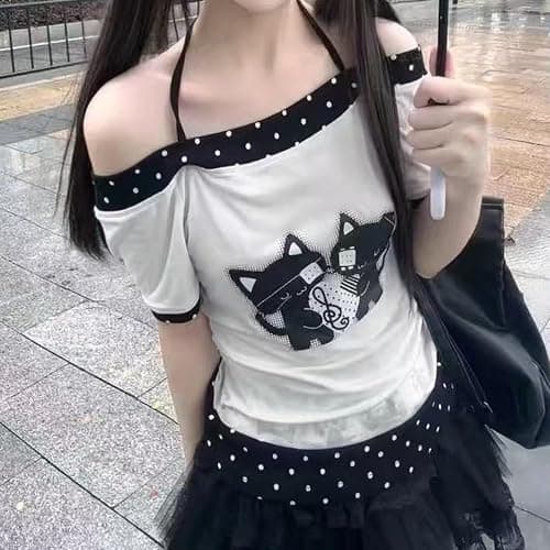 Kawaii Cutecore Harajuku Y2k 2000s Tops Summer Preppy Aesthetic Alt Goth Emo Short Sleeve Graphic Tees thumbnail 6