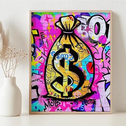 Show Me The Money: 11x14 Framed Poster - Dollars Graffiti Wall Illustration - Urban Art for Street Art Fans, Graffiti Culture - Man Cave Decor, Cash Bag & Motivational Home Office Décor thumbnail 4