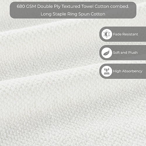 6-Piece Towel Set, 680 GSM, 2 Bath Towels, 2 Hand Towels, 2 Wash Cloths,100% Cotton Premium Quality, Ultra Soft, Super Absorbent Popcorn Textured Weaved for Spa, Hotels & Bathroom-Ivory/Cream thumbnail 6