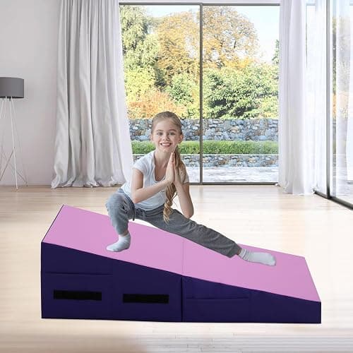 Gymnastics Mat 34”X24”X14” Incline Tumbling Mats for Home Gym, Folding Exercise Mat Cheese Wedge Mat with Non-Slip PVC Surface & Handles for Kid Adults Workout thumbnail 3