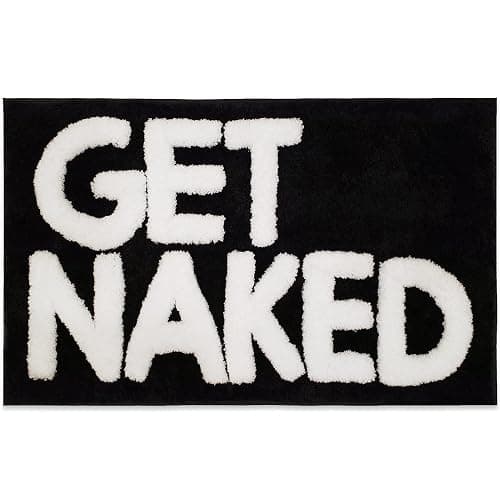 New Mungo Get Naked Bath Mat - Black Cute Bathroom Rugs with White Letters for Apartment Decor - Funny Black - Get Naked Rug for Bathroom - 31" x 20" - Image 1