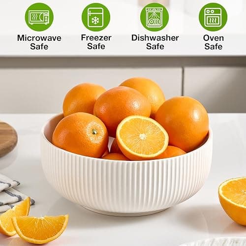 Mfacoy 2 Pack Salad Bowl, 8 inch 60 oz Large Serving Bowl Set, Deep Bowl for Kitchen, White Ceramic Bowl Set for Soup, Cereal, Ramen, Pasta, Salad, Dishwasher & Microwave Safe, Easy Clean thumbnail 6