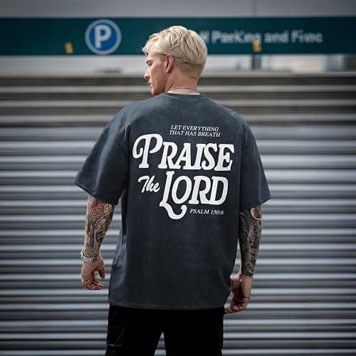 Wedsadl Christian Jesus Shirts for Men Religious Praise The Lord Bible Verse Shirt Oversized Graphic Tees Acid Wash Tshirt thumbnail 4