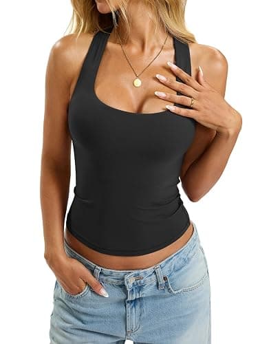 EasyGala Womens Padded Racerback Tank Tops Double Lined Built in Bra Cami | Sleeveless, Backless, Scoop Neck, Halter, Y2k Camisole, Basic Fitted Shirts, Going Out, Summer, Fashion Clothes, Workout thumbnail 4