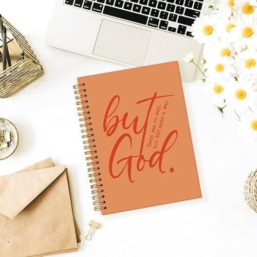 Wheatwin Bible Notebook, But God Christian Notebook Journal, Christian Gifts for Men Women, Inspirational Christian Hardcover Spiral Notebook 5.5x8.3 - Orange thumbnail 2