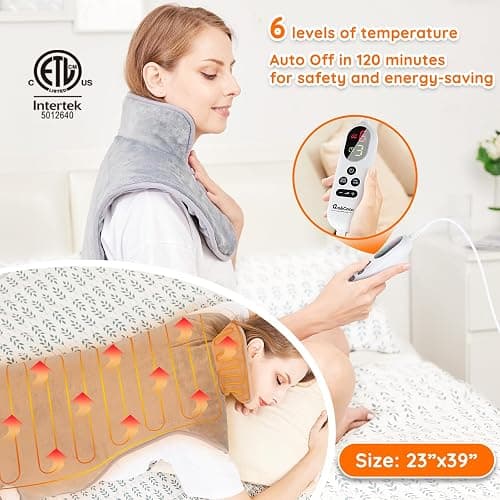 Mia&Coco Electric Heating Pad for Back Neck Shoulders Pain Relief, XL 23"x39" Soft Flannel Wrap, Waist Strap, Fast Heat Hot Therapy 6 Heat Settings, Auto-Off Timer, Machine Washable, Grey thumbnail 3