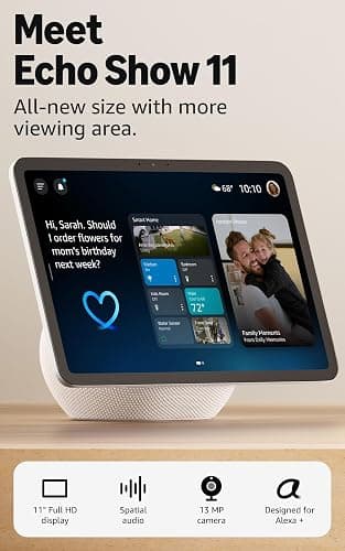Amazon Echo Show 11 (newest model), Vibrant Full-HD 11" display with more viewing area and spatial audio, Designed for Alexa+, Glacier White thumbnail 2