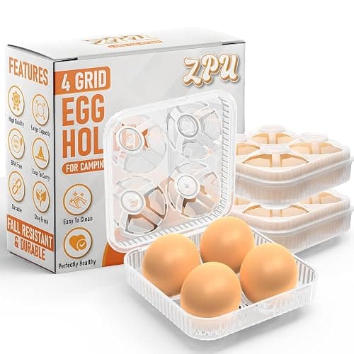 ZPU Egg Holder Camping, 1Pcs 4 Grid Egg Container, Plastic Egg Carrier for Camping Picnic Travel Outdoor Refrigerator Kitchen, Clear White - Image 1