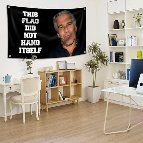 This Flag Did Not Hang Itself Funny Jeffrey Epstein Tapestry Funny Poster Durable Man Cave Wall Flag with Brass Grommets This entertaining banner for College Dorm Room Decor,Outdoor,Parties gifts, travel, filming, events, festivals. thumbnail 7