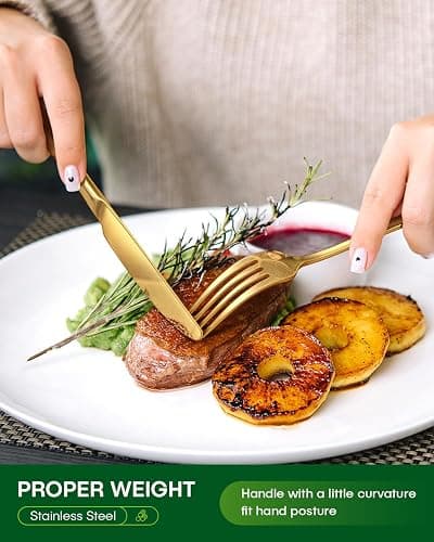 PHILIPALA 40 Piece Gold Silverware Set, Stainless Steel Flatware Set for 8 Food Grade Cutlery Utensil Set Include Knife Fork Spoon Mirror Polished Dishwasher Safe thumbnail 2