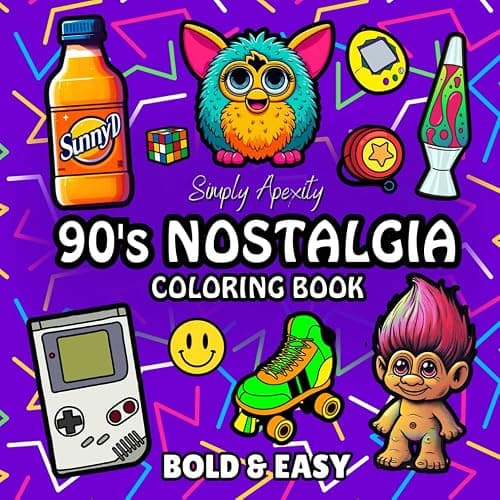 90's Nostalgia Coloring Book: Bold, Easy, Simple & Big Designs For Adults & Kids To De-stress and Unwind. Relaxation Coloring Pages Featuring Retro Throwback Themed Illustrations - Image 1
