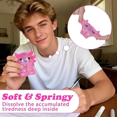 Axolotl Squishy Stress Ball, Soft TPR Slow Rising Squeeze Toy, Cute Axolotl Fidget Toy for Stress Relief, Anxiety Calming Sensory Toy for Kids Adults(Pink Seated Axolotl) thumbnail 5