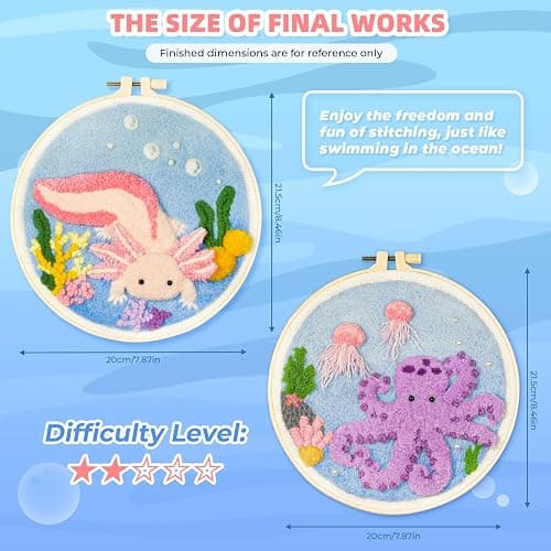 Punch Needle Kits Adults Beginner,Punch Needle kit for Beginners, Embroidery kit for Beginners,Includes All Tools and Materials,Easy to Follow Instructions and Videos-(Axolotl+Octopus) thumbnail 6