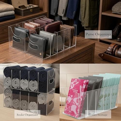 Hualinsyi Belt Organizer,Acrylic Belt Organizer for Closet with Removable Dividers 5 Compartments & Handles Drawer organization and storage for Purse,underwear, Socks,and Ties (2pack) thumbnail 5