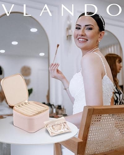 Vlando Travel Jewelry Case,Jewelry Organizer with 6 zipper velvet Jewelry bags for Women Girl,Wedding Birthday Gift Ideas for Women Earrings Rings Storage Gift Box Packaging Pink thumbnail 2