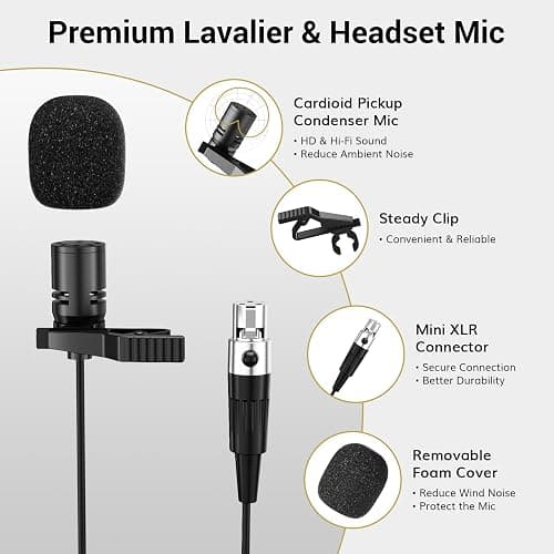TONOR UHF Mikrofon Kabellos Set mit Headset Kopfbügel Funkmikrofon/Lavalier Ansteckmikrofonen Bodypack Transmitter, Empfänger, 6,35mm Ausgang 60 m Reichweite für Live-Auftritte, TW621, 1 Mikrofon thumbnail 6