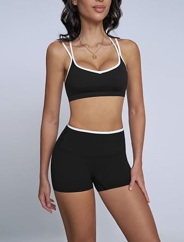 QBGJTD Two Piece Workout Sets For Women Sports Bra Matching High Waist Scrunch Butt Shorts Gym Yoga Athletic Clothes thumbnail 4