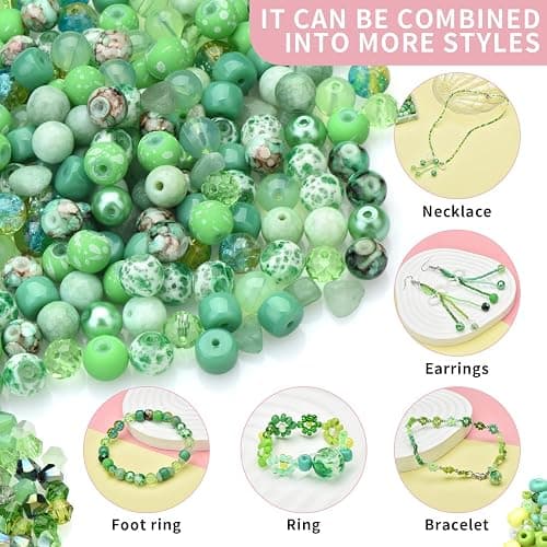 Chartreuse Glass Beads for Jewelry Making - Assorted Round, Seed, Bicone Crystal, Rondelle & Rock Stone Beads - 2-4mm, 4mm, 6x8mm - DIY thumbnail 3