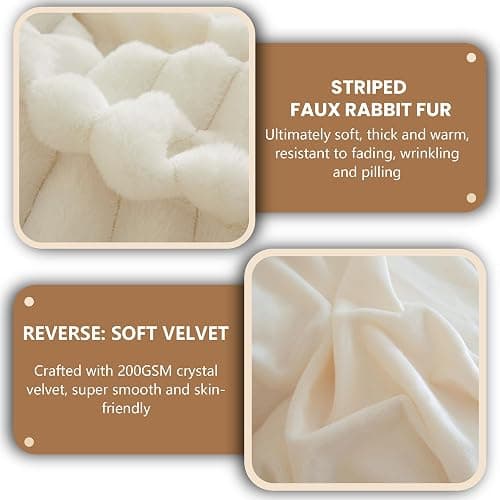 MEGO Fluffy Faux Rabbit Fur Body Pillow Cover, Cozy Plush Fuzzy Wide Striped 20x54 Ivory Body Pillowcase, Decorative Shaggy Furry Zippered Bedroom Long Pillow Cover for Pregnancy Side Sleeper, Beige thumbnail 6