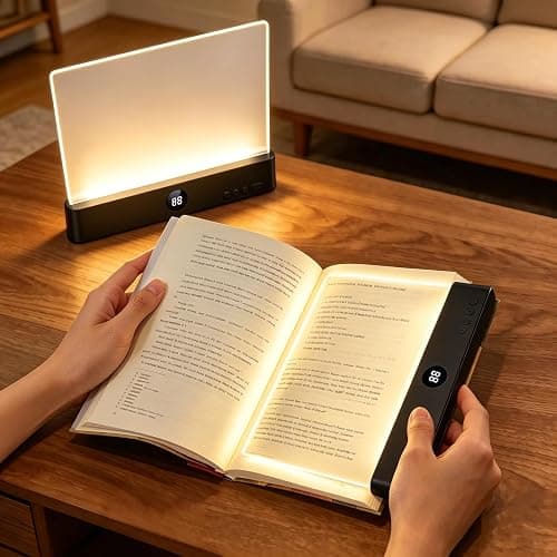 Choudao LED Book Light & Night Light 2 in 1, Flat Reading Light, Black | 3 Color Temperatures & Stepless Dimming, USB Rechargeable Full Page Light with Timer for Night Reading in Bed - Image 1
