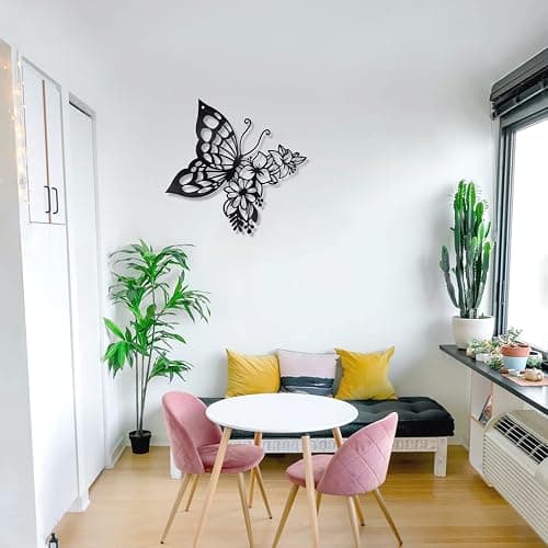 Butterfly Decoration Black Wall Art Boho Hanging Flower Wall Home Decor | Medium size floral butterfly wall art,lovely boho modern decor for bedroom and living room. thumbnail 6