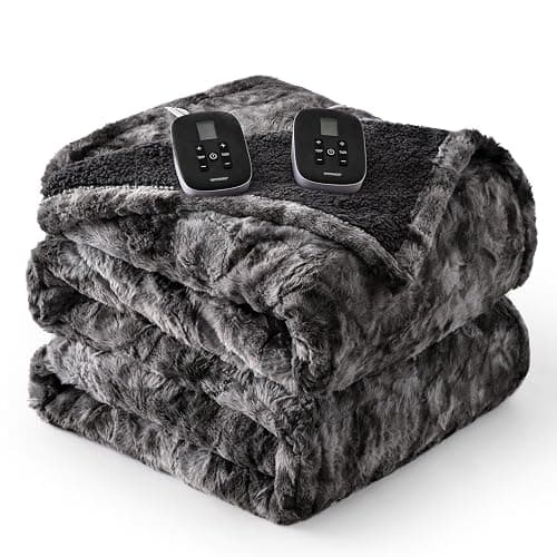WOOMER Heated Blanket King Size, Dual Control, Electric Blanket 90"x 100", Double-Sided Faux Fur&Sherpa, Overheat Protection, 10 Heating Levels & 12H Auto Off, CPF, Home Office thumbnail 7