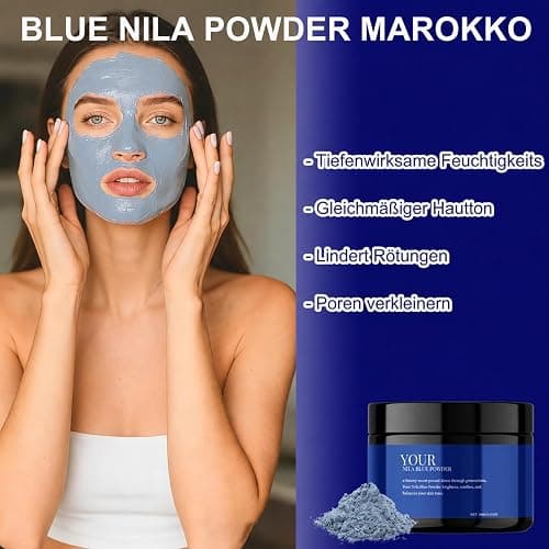 Nila Powder Marruecos para cara y cuerpo, Blue Nila Powder Moroccan, Mascarilla en polvo para limpieza profunda, hidratante, calmante y reducción de poros thumbnail 2