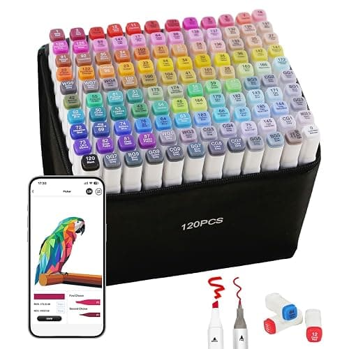 SiwaQio Alcohol Markers with APP, 120 Colors Dual Tip Art Marker for Adults Coloring Books, Alcohol Based Illustration Markers Set for Adult Artist Drawing Sketching Painting Lettering Cards - Image 1