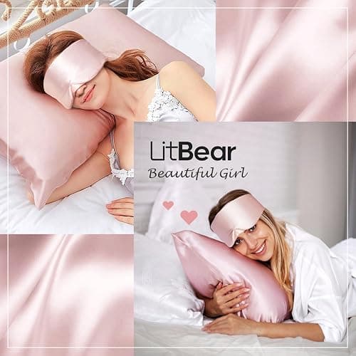 LitBear Silk Sleep Mask for Side Sleeper, Eye Mask Sleeping for Women Men 100% 22 Momme Pure Mulberry Silk, Face-Hugging Padded Silk Eye Cover for Sleeping with Adjustable Band (Pink) thumbnail 5