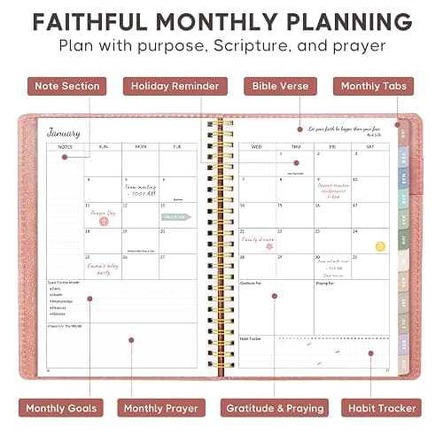 2026 Christian Planner, Bible Planner & Prayer Journal A5 Spiral Bound, Weekly & Monthly Faith Planning for Women & Men (Brown) thumbnail 4