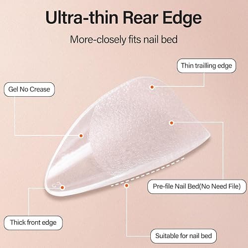 Misssix Short Almond Gel x Nail Tips Kit, 504Pcs Pre Etched Clear Fake Nails, Full Cover False Nail 9-in-1 Gel Glue and Portable Mini U V Nail Lamp for Women 12 Sizes thumbnail 3