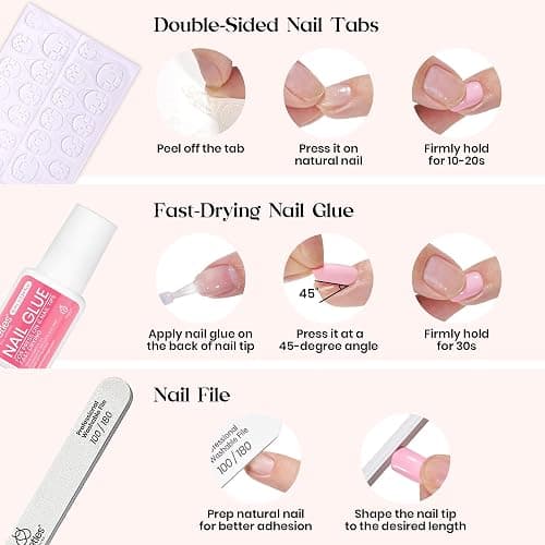 Beetles Press On Nails Kit - Bubble Pop | 720Pcs 24 Colors Short Square Press On Nails | 15 Sizes French Glossy Glitter With Nail Glue & Nail Tabs Stickers, Fake Nails Kit Art For Women thumbnail 8