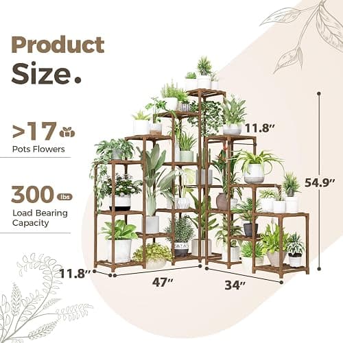BamWorld Tall Plant Shelf Stand for Large Plants; Indoor/Outdoor Use. Perfect for Living Room, Garden, Balcony thumbnail 2