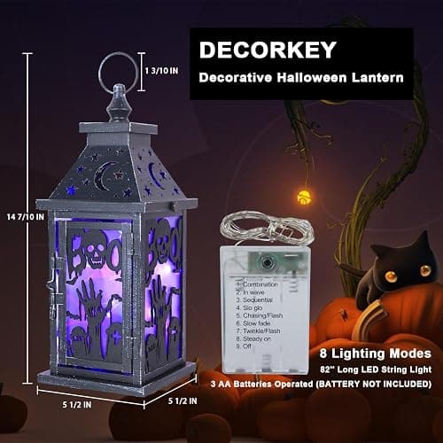 DECORKEY Halloween Decorations Indoor, 14.9" Decorative Graves&Skeleton Hands Lantern with 82" LED Lights(8 Modes; No Battery), Hanging Spooky Halloween Lanterns, Outdoor Home Room Door Party Decor thumbnail 3