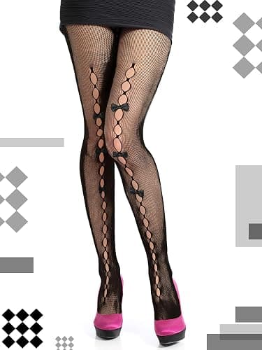Ramede 6 Pairs Women Fishnet Thigh High Stockings Waist Tights Bow Patterned Fishnet Leggings Pantyhose for Halloween thumbnail 4