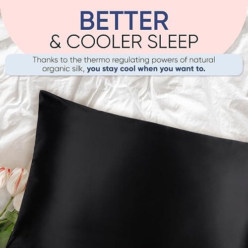 Blissy Silk Pillowcase - 100% Pure Mulberry Silk - 22 Momme 6A High-Grade Fibers - Silk Pillow Cover for Hair & Skin - Regular, Queen & King (Black, Standard) thumbnail 8
