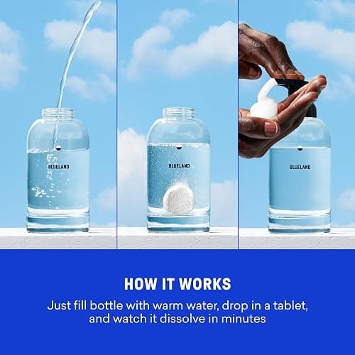 BLUELAND Hand Soap Starter Set, 1 Refillable Glass Foaming Hand Soap Dispenser with 4 Refill Tablets, Variety Scents, 4 x 9 Fl oz thumbnail 2
