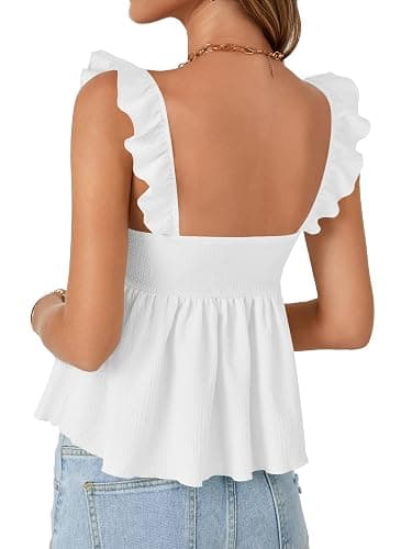 LYANER Women's Peplum Tops Summer Tank Camisole Tops Dressy Casual Ruffle Strap Sleeveless Babydoll Tank Top thumbnail 5