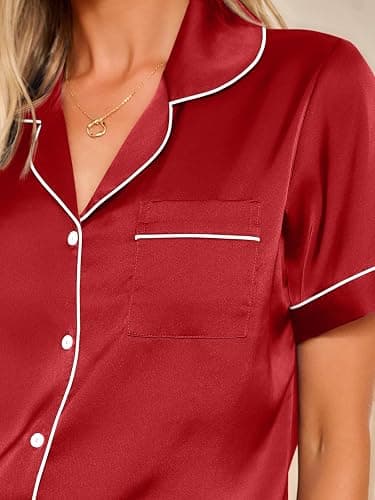LILLUSORY Silk Satin Pajama Set for Women 2 Piece Lounge Pjs Winter Matching Summer Sleepwear Button Down Shirt Shorts thumbnail 5