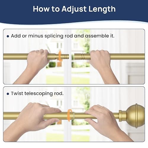 ENJOYBASICS No Drill Curtain Rods for Window 48 to 84 Inches, 5/8 Inch Diameter Renter Friendly Drapery Rod with Adhesive Brackets without Drilling, Adjustable from 27 to 90 Inches, Gold thumbnail 5