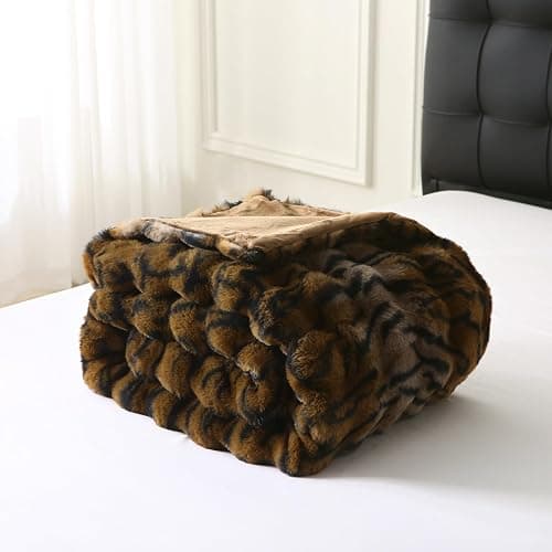 MERRYLIFE Luxury Thick Plush Tiger Print Faux Rabbit Fur Throw Blanket Ultra-Plush Cozy Soft Decorative Blanket Use for Couch Bed Travel (Tiger, 60"*80") thumbnail 7
