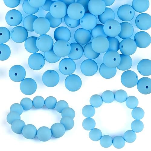 ASTARON 100 Pcs 15mm Silicone Beads for Keychain Making, Light Blue Round Rubber Beads Bulk for Bracelets Beadable Pens Decorations Crafts Supplies - Image 1