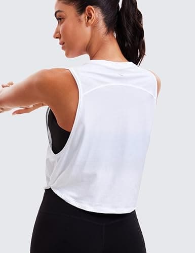 CRZ YOGA Pima Cotton Cropped Workout Tank Tops for Women - Sleeveless Sports Athletic Yoga Running Gym Crop Shirts thumbnail 3